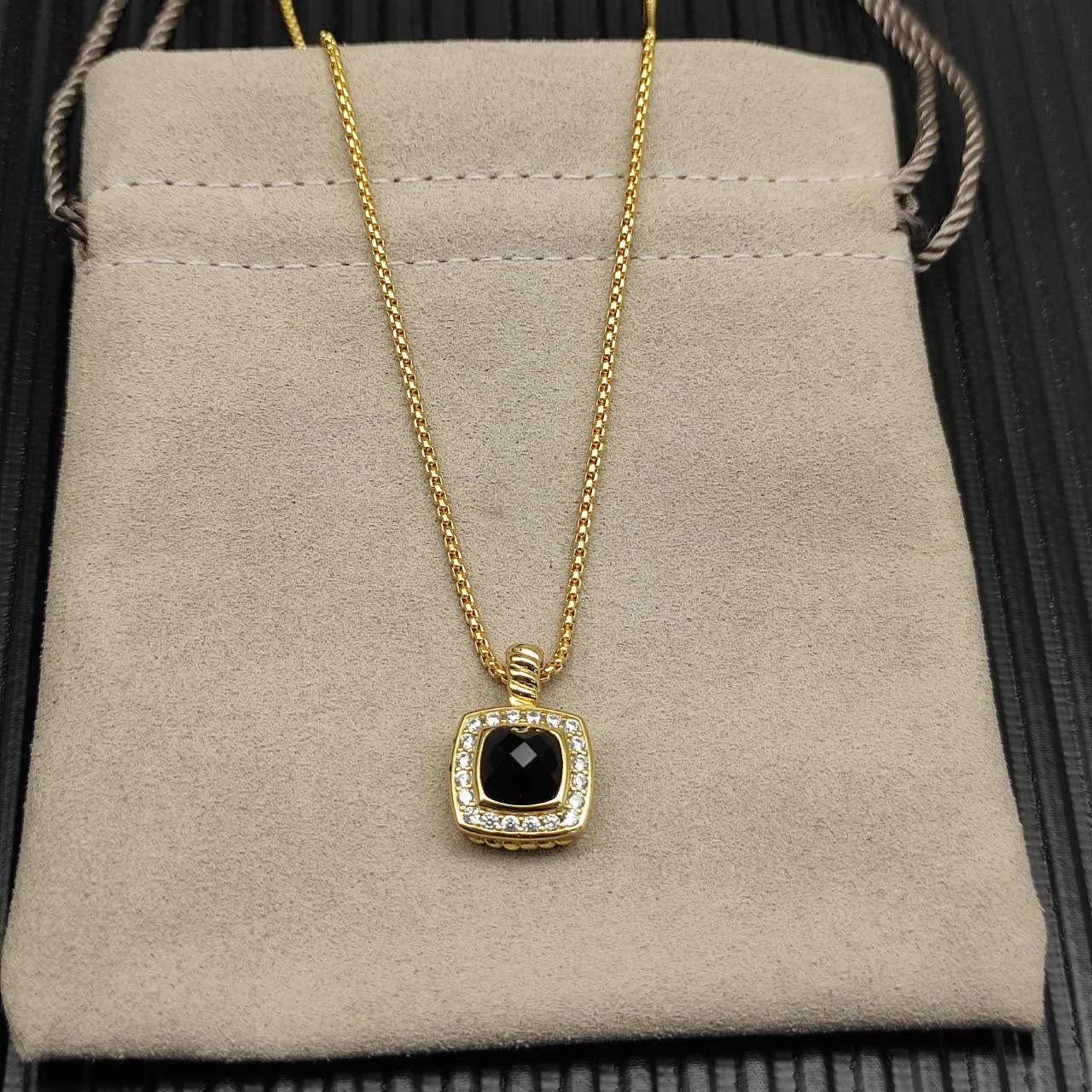 David Yurman Black Onyx and Diamond Cable Collectibles Pendant Necklace